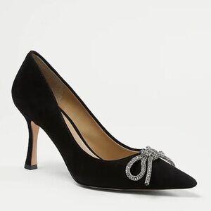 Ann Taylor Crystal Bow Suede Pumps